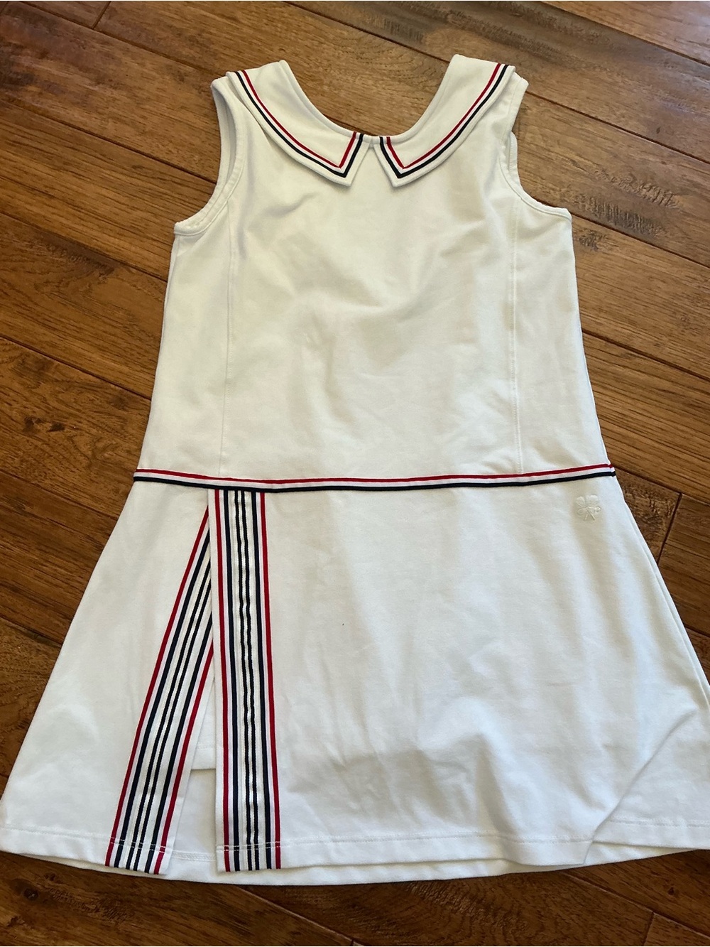 Classic Prep White Tennis Golf Athletic Dress, skort, Red and Blue Stripe, 10